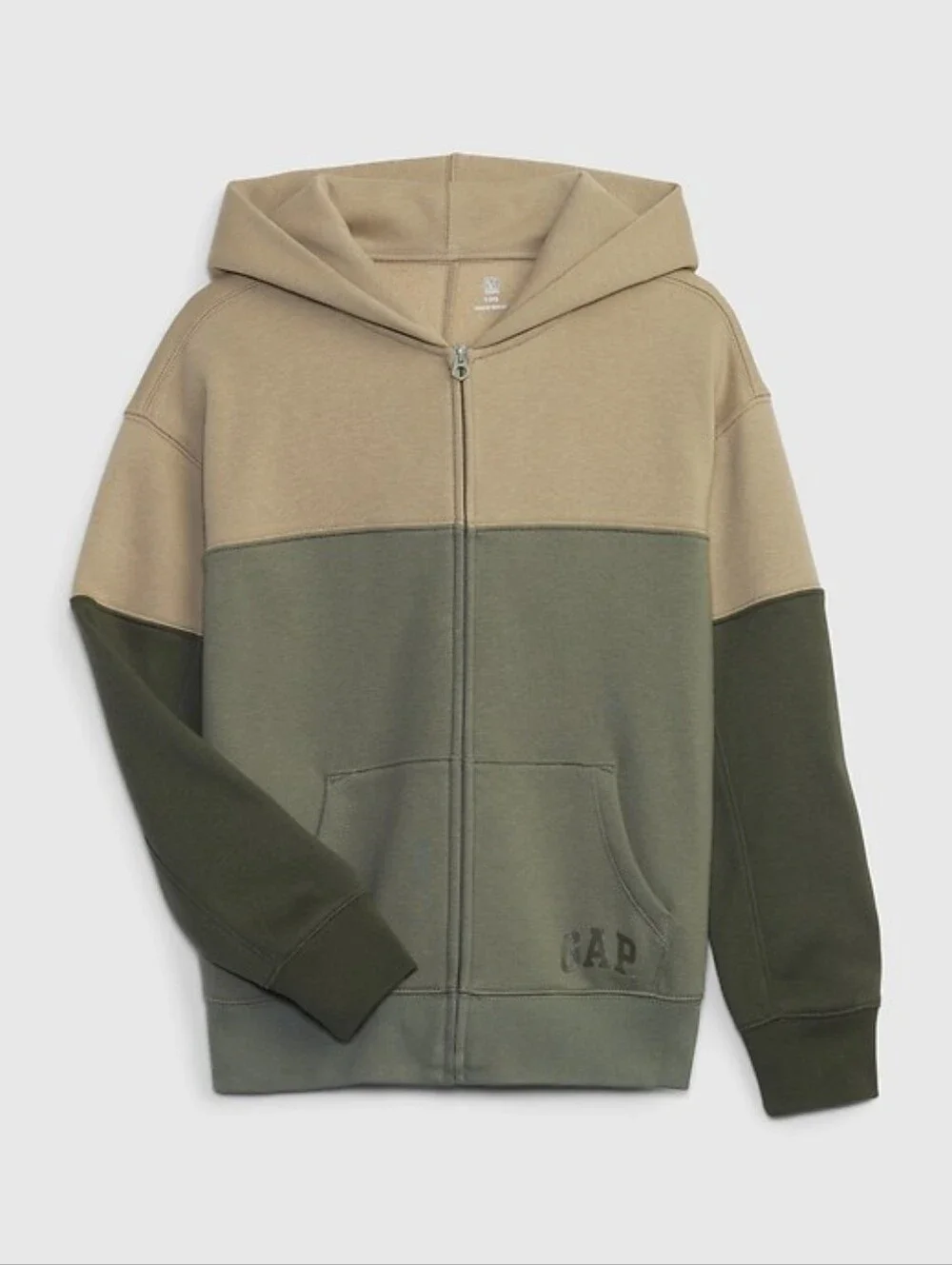 GAP Kids Vintage Soft Colorblock Two-Tone Zip Hoodie - Beige & Olive Green XL